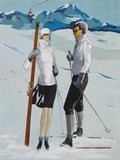 Tableau couple de skieurs