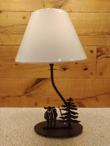 Lampe vache et sapin patine bronze