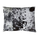 Coussin peau coutures noir-blanc